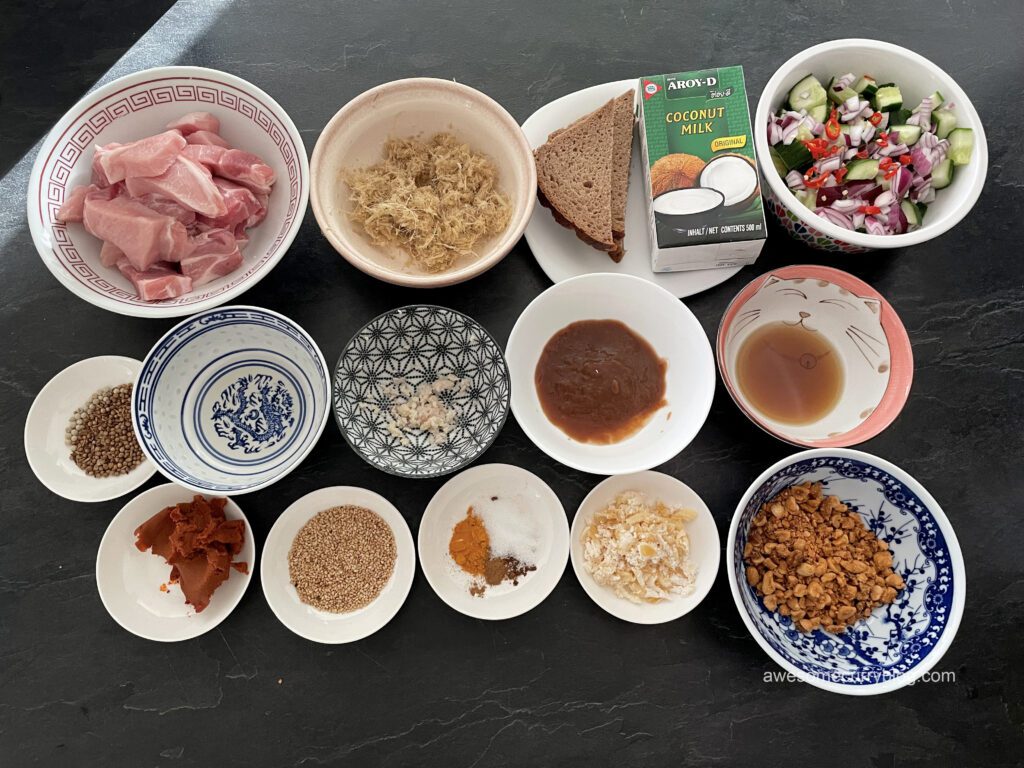 ingredients for Satay with pork.